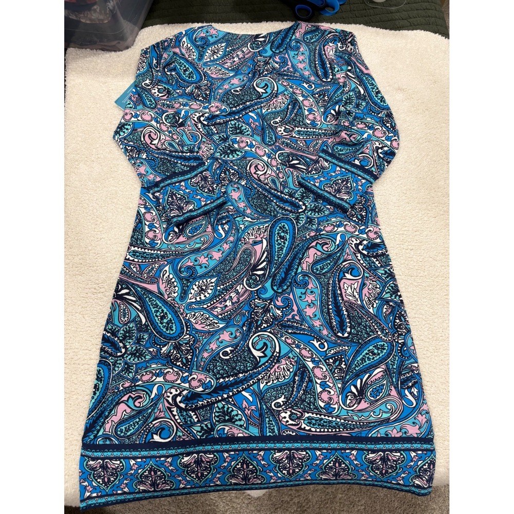 NWT Coolibar Oceanside Tunic Dress XS Paisley Pattern Blue Pink UPF50 Resortwear - Picture 8 of 8